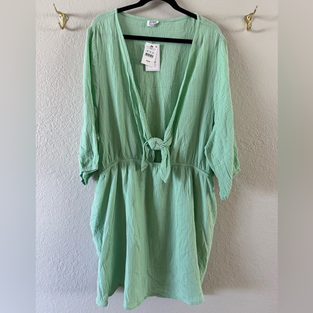 NWT Cotton On Curve Woven Tie Front Mini Dress Cover-Up Size 22 Light Green